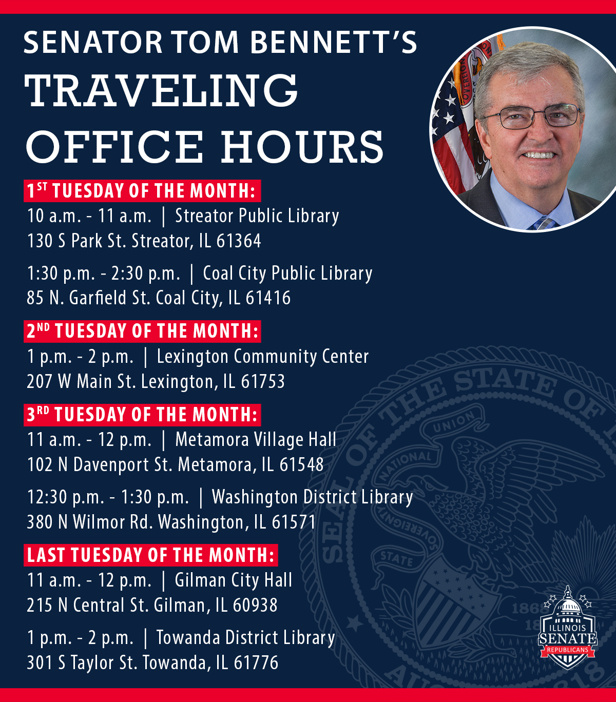 EVERY TUESDAY – Traveling Office Hours